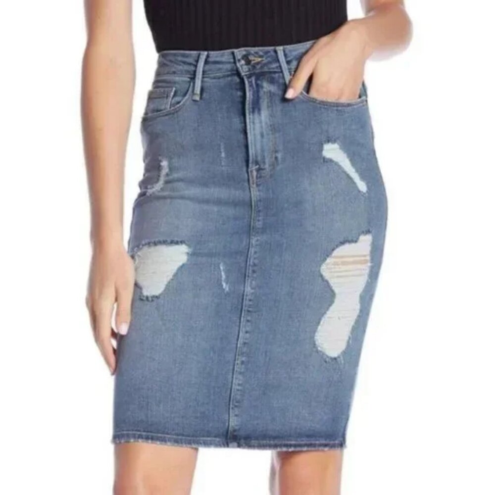 Good American high waisted Denim Midi Pencil Skirt